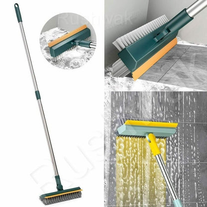3-in-1 Floor Cleaning Brush with Long Handle & Squeegee | Hard Bristle Scrubber for Bathroom, Tiles, Kitchen & Outdoor Cleaning