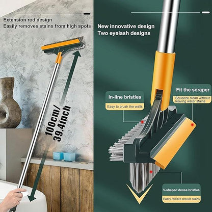 3-in-1 Floor Cleaning Brush with Long Handle & Squeegee | Hard Bristle Scrubber for Bathroom, Tiles, Kitchen & Outdoor Cleaning