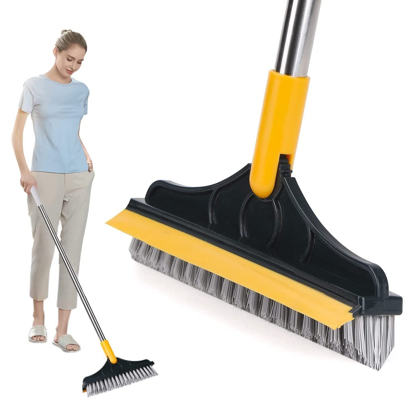3-in-1 Floor Cleaning Brush with Long Handle & Squeegee | Hard Bristle Scrubber for Bathroom, Tiles, Kitchen & Outdoor Cleaning