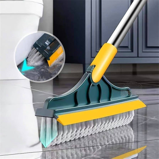 3-in-1 Floor Cleaning Brush with Long Handle & Squeegee | Hard Bristle Scrubber for Bathroom, Tiles, Kitchen & Outdoor Cleaning